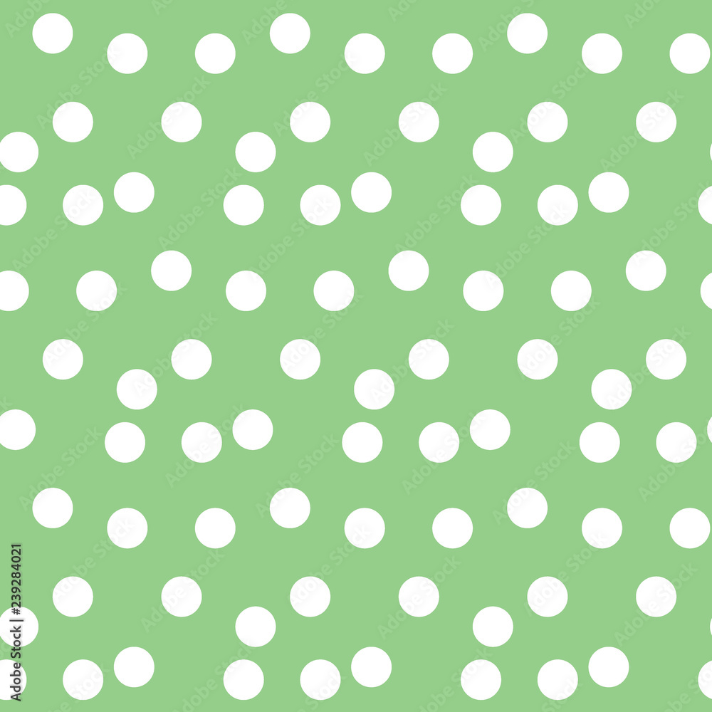 Pastel green background scattered dots polka seamless pattern