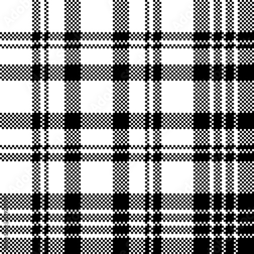 Abstract check pixel plaid seamless pattern black white