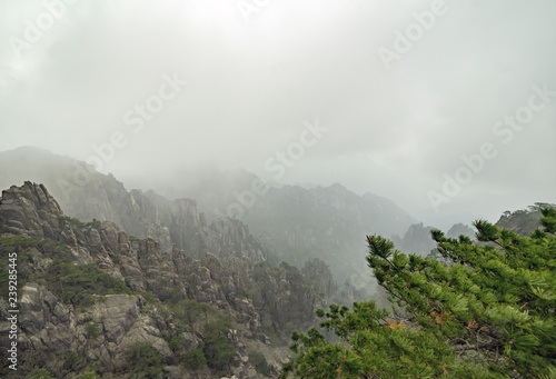 Huashan Mountains in the fog