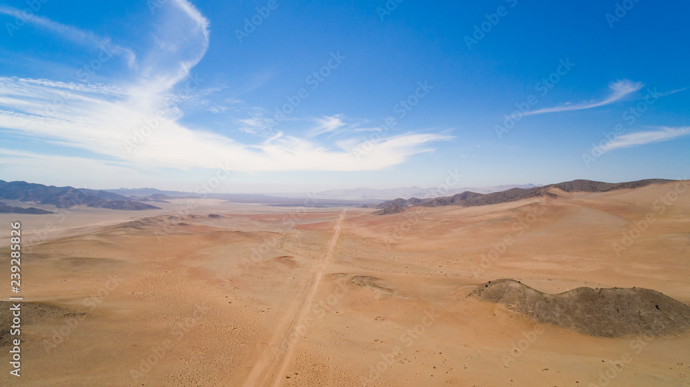 aerial view of desert landscape of the Atacama Region, Chile. you can see the great extent of the desert