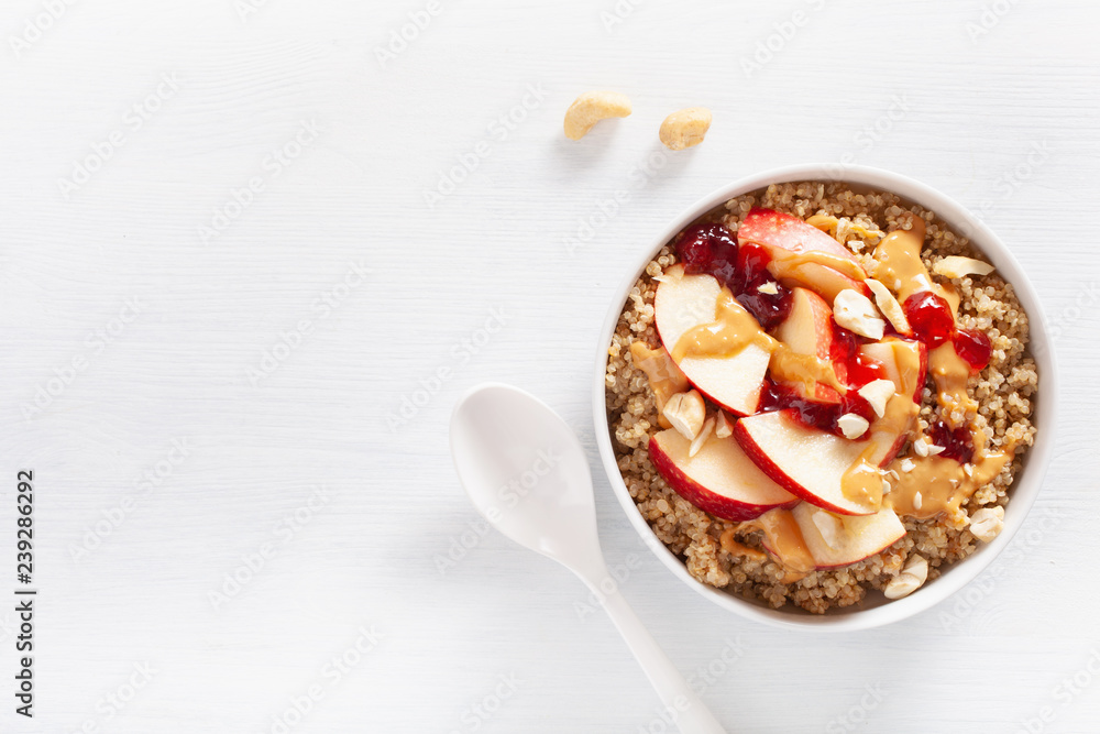 apple peanut butter quinoa bowl with jam and cashew for healthy breakfast apple peanut butter quinoa bowl with jam and cashew for healthy breakfast