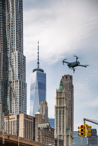 Photography Drone flies over Manhattan, New York, USA