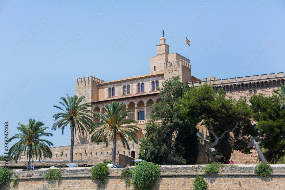 Palma de Mallorca, Balearic Islands, Spain - July 21, 2013: Royal Palace of La Almudaina (Palacio Real de La Almudaina)