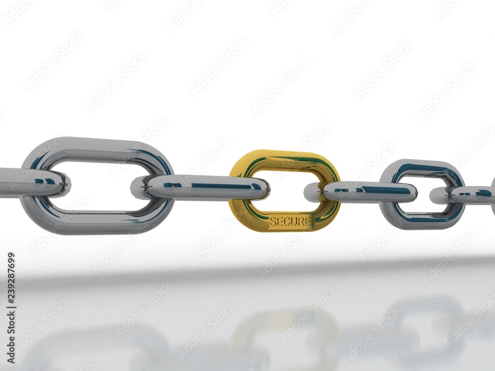 Fototapeta premium 3d illustration Stainless steel chain with unique gold link