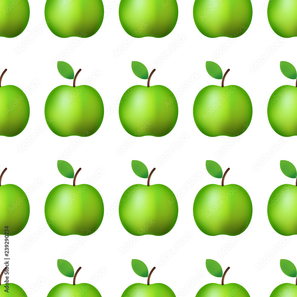 Vector ilustration. Seamless pattern realistic green apple on white background Decoration. Vector ilustration. Seamless pattern realistic green apple on white background Decoration.