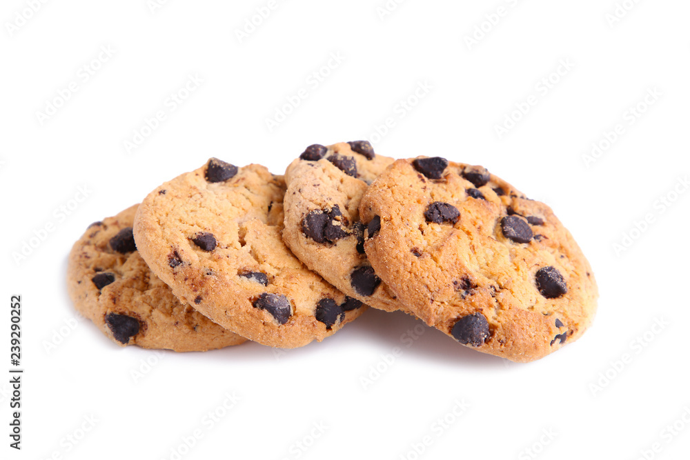 Delicious chocolate chip cookies on white background Delicious chocolate chip cookies on white background