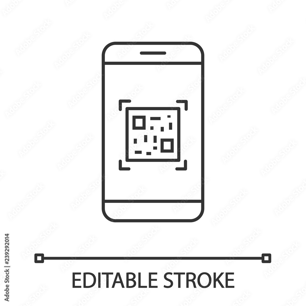 QR code scanning smartphone app linear icon QR code scanning smartphone app linear icon