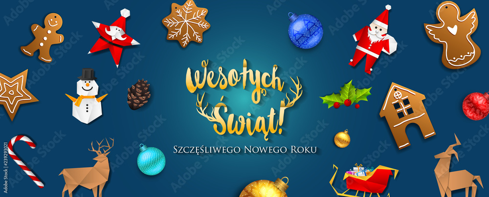 Naklejka premium Polish Christmas and Happy New Year greeting card
