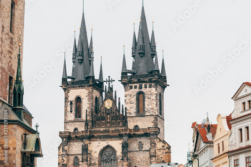 Photography famous prague clock tower at old square