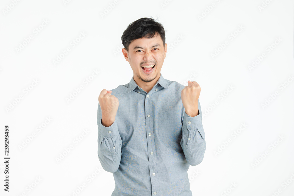 Happy man excited surprised smile.