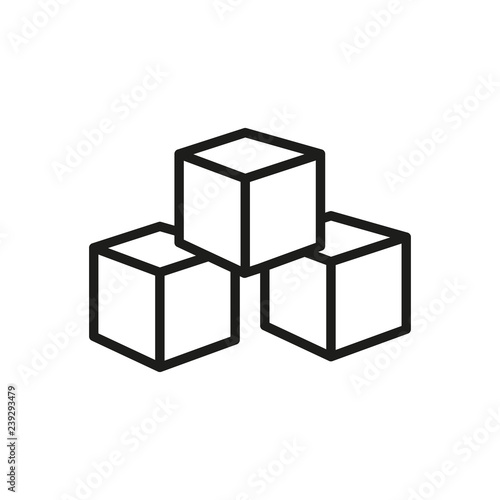 Sugar outline icon, refined sugar symbol, sweetness sign isolated on white background. three cubes. Inorganic products