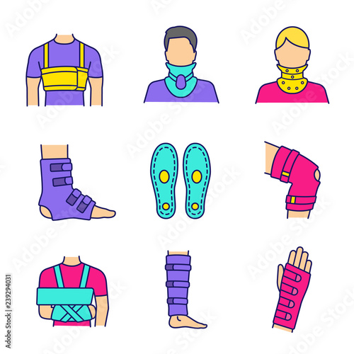 Trauma treatment color icons set