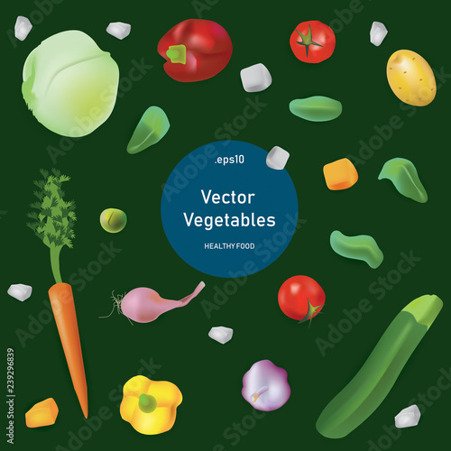 Vector realism style set healthy food. Vegetables