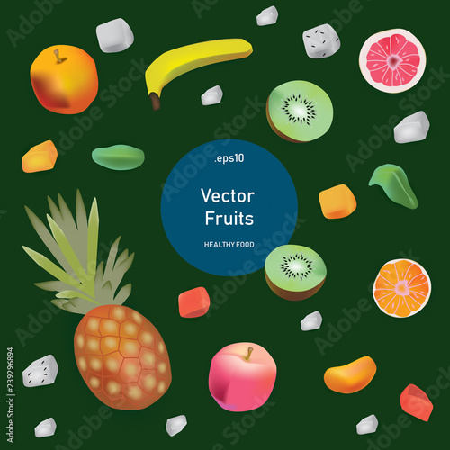 Vector realism style set healthy food. Fruits