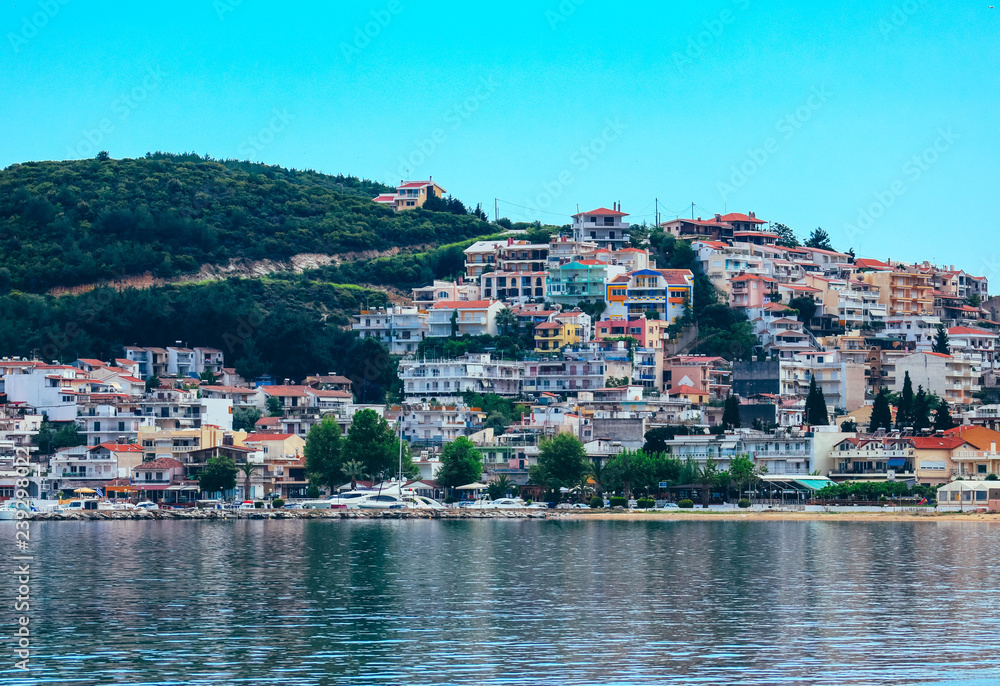 Greece, Nea Iraklitsa - May 20, 2018: City view and port area.
