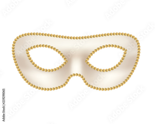 Bright beige masquerade mask with golden border on white