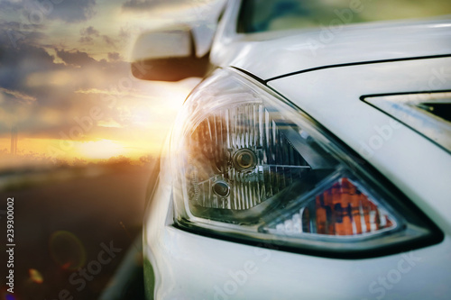 Car Blonde traveling in nature on an asphalt road 
