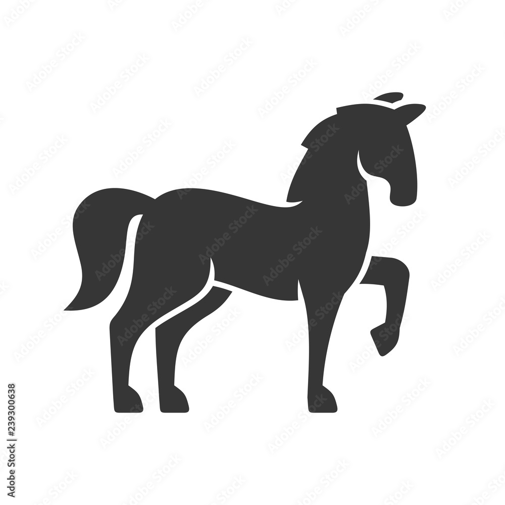 Horse Black Silhouette Icon on White Background. Vector