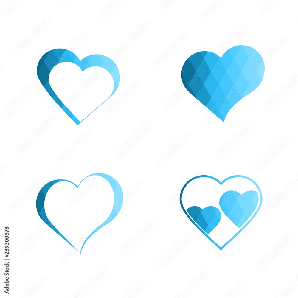 Geomatric hearts love vector icon. Heart icon set vector. Blue low poly style. - Vector Geomatric hearts love vector icon. Heart icon set vector. Blue low poly style. - Vector