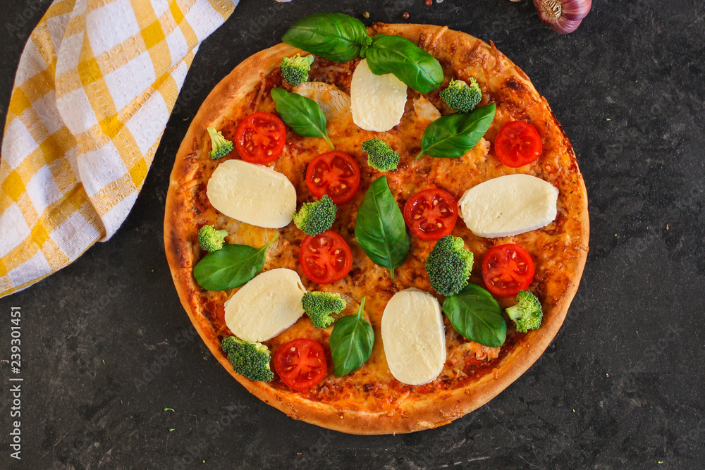 pizza, broccoli, tomato sauce, cheese and more. food background pizza, broccoli, tomato sauce, cheese and more. food background