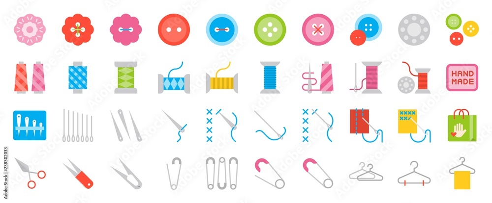 Sewing and handcraft elements icon. flat design Sewing and handcraft elements icon. flat design