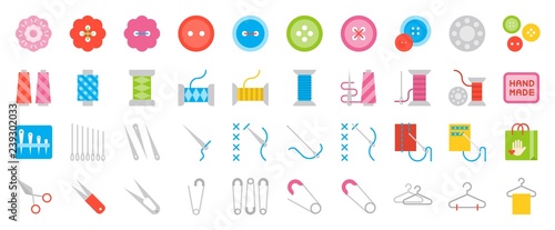 Sewing and handcraft elements icon. flat design