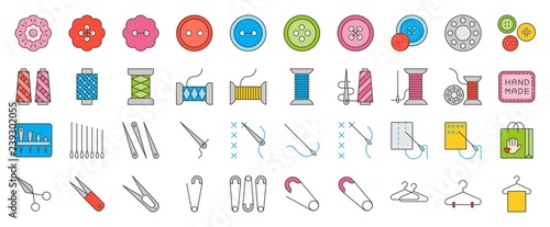 Sewing and handcraft elements icon. editable line design