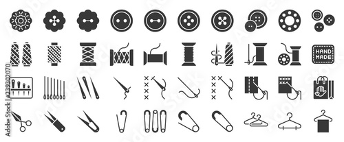 Sewing and handcraft elements icon. solid design photo