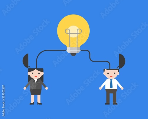 Light bulb connect with businesspeople, merge ideas concept