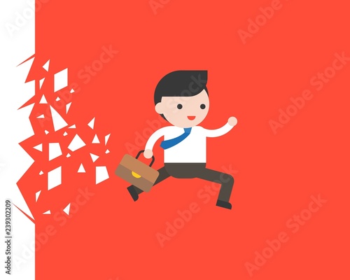 Businessman running through a glass, business situation