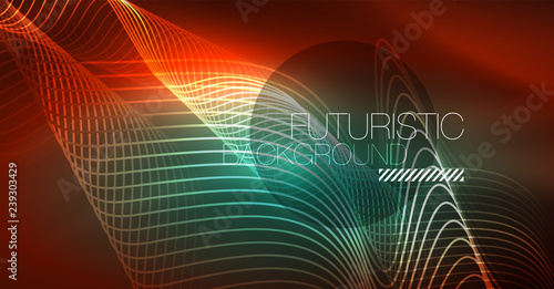 Neon lines wave background. Abstract composition