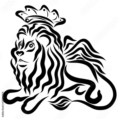 Fototapeta Naklejka Na Ścianę i Meble -  Lying winged lion in a crown, black pattern