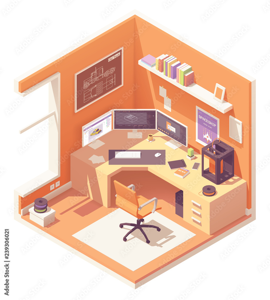 Vector isometric 3d artist workplace Vector isometric 3d artist workplace