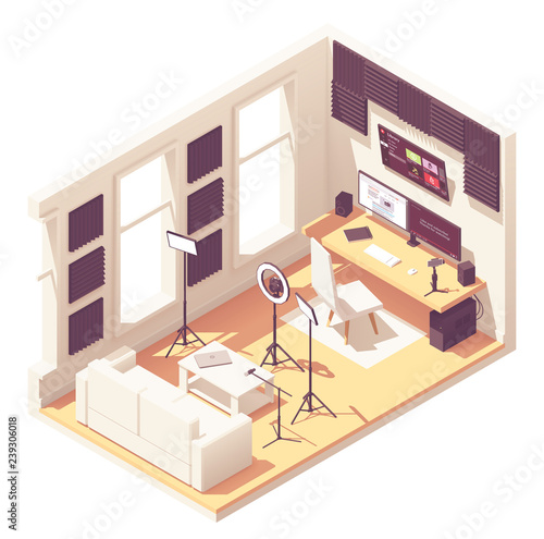 Vector isometric video blogger studio
