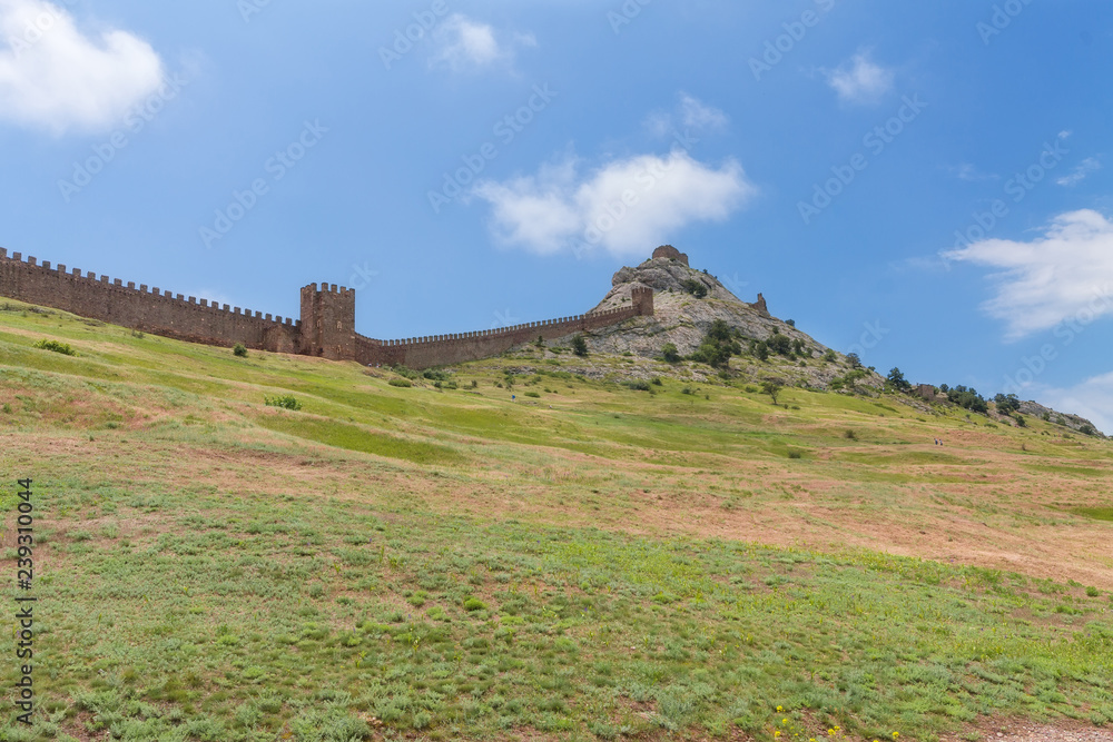 wall of ancient fortress / bright summer landscape travel Crimea