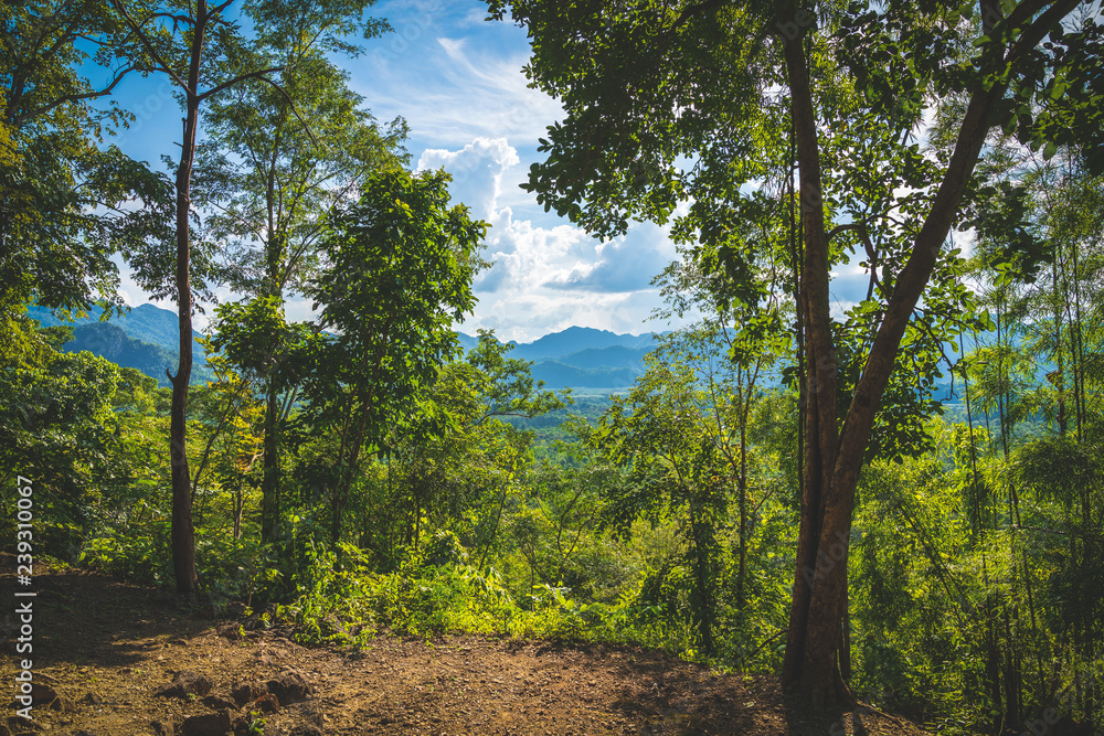 Fototapeta premium blue sky river lake mountain wildlife Kanchanaburi Thailand
