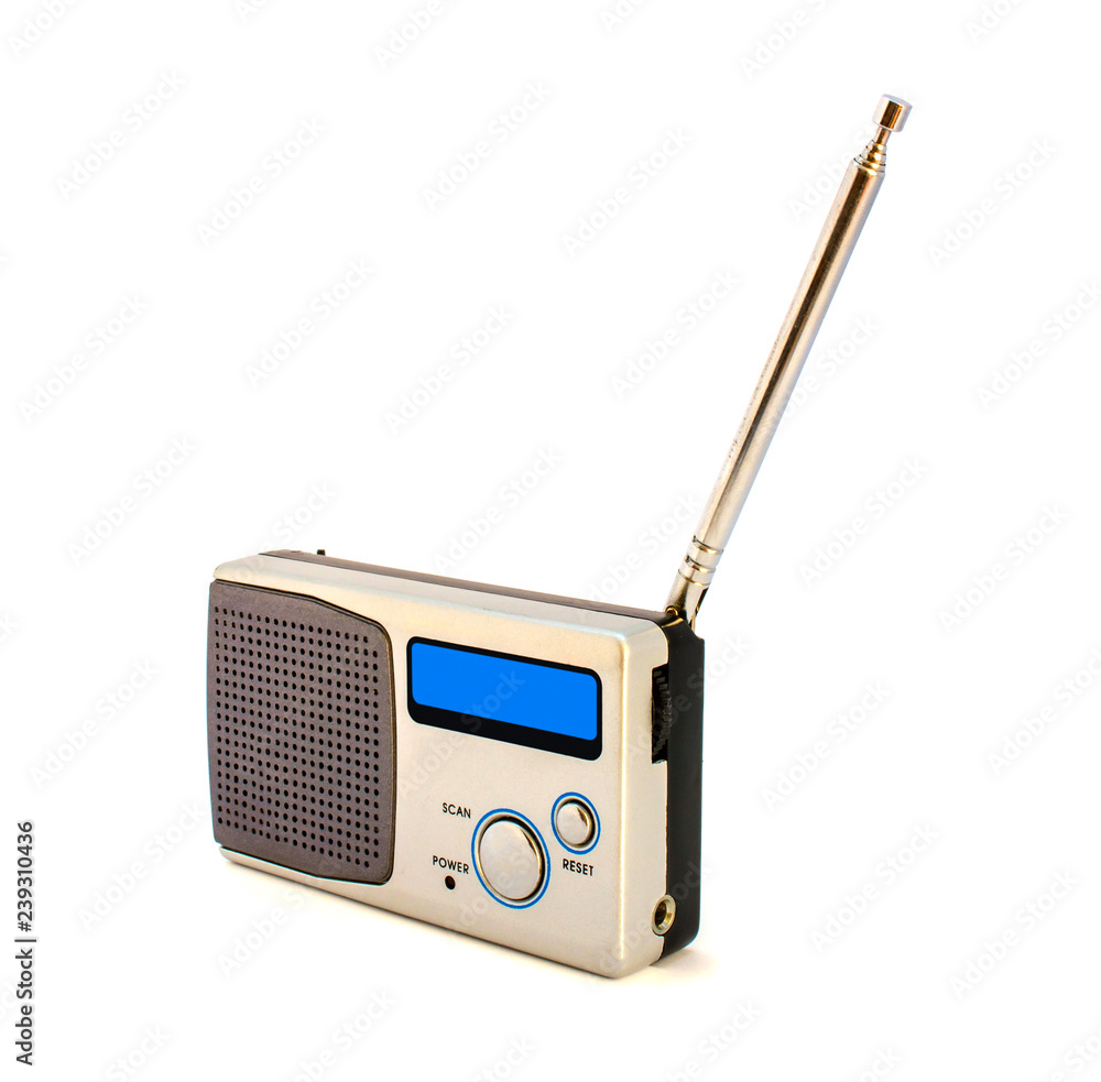 Photo of mini radio isolated on white background Photo of mini radio isolated on white background