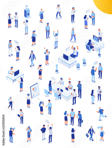  Isomeric office people vector set. Office life. Flat vector characters isolated on white background.