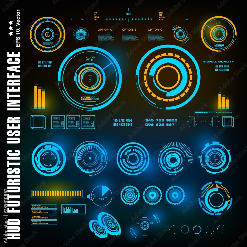 Obraz premium HUD futuristic blue user interface, dashboard display virtual reality technology screen