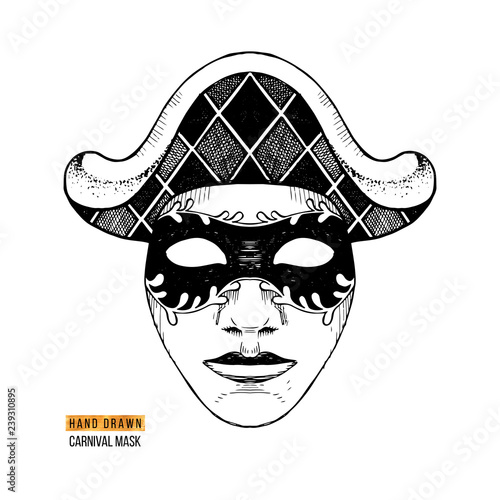 Hand drawn Venetian carnival Harlequin mask