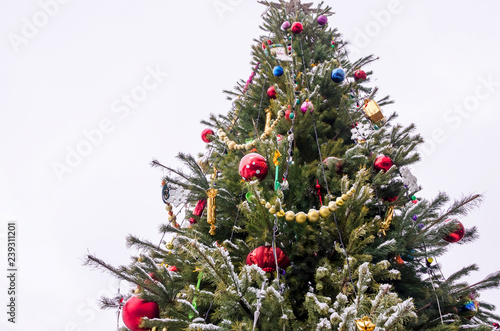 Christmas tree on the street and Christmas tree decorations on it