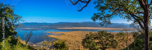Panorama of Kosi River in Jim Corbett National Park, India photo