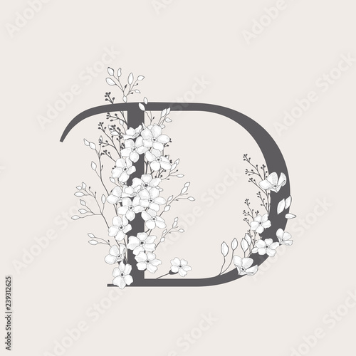 Vector Blooming Floral Initial D Monogram and Logo