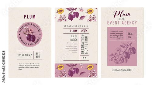 Plum event agency banners. Template with hand drawn plums.