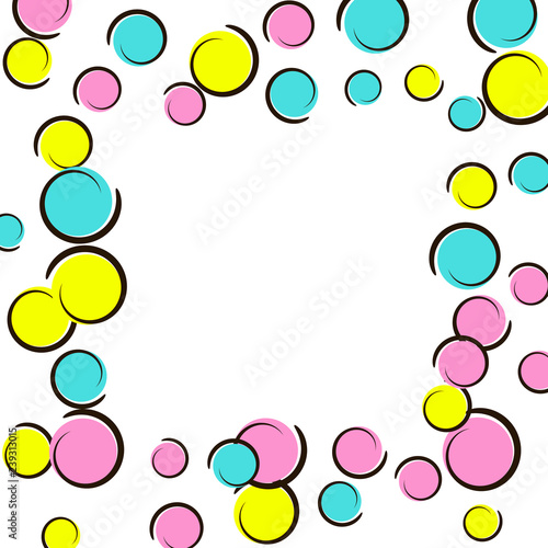 Pop art border with comic polka dot confetti.