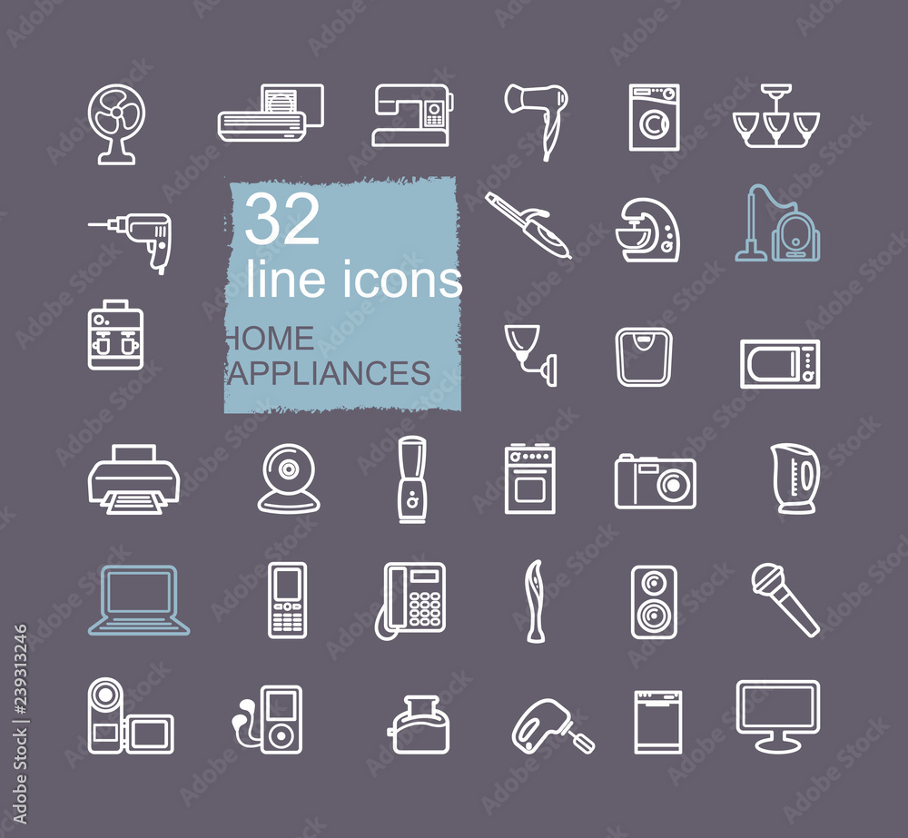 Home appliances linear icon set. Vector illustration Home appliances linear icon set. Vector illustration