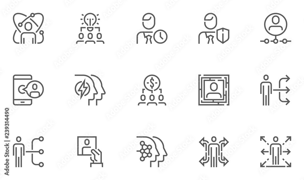 Human Resource Management Vector Flat Line Icons Set. Team Structure, Personal Quality, Professional Growth, Staff Recruitment. Editable Stroke. 48x48 Pixel Perfect.