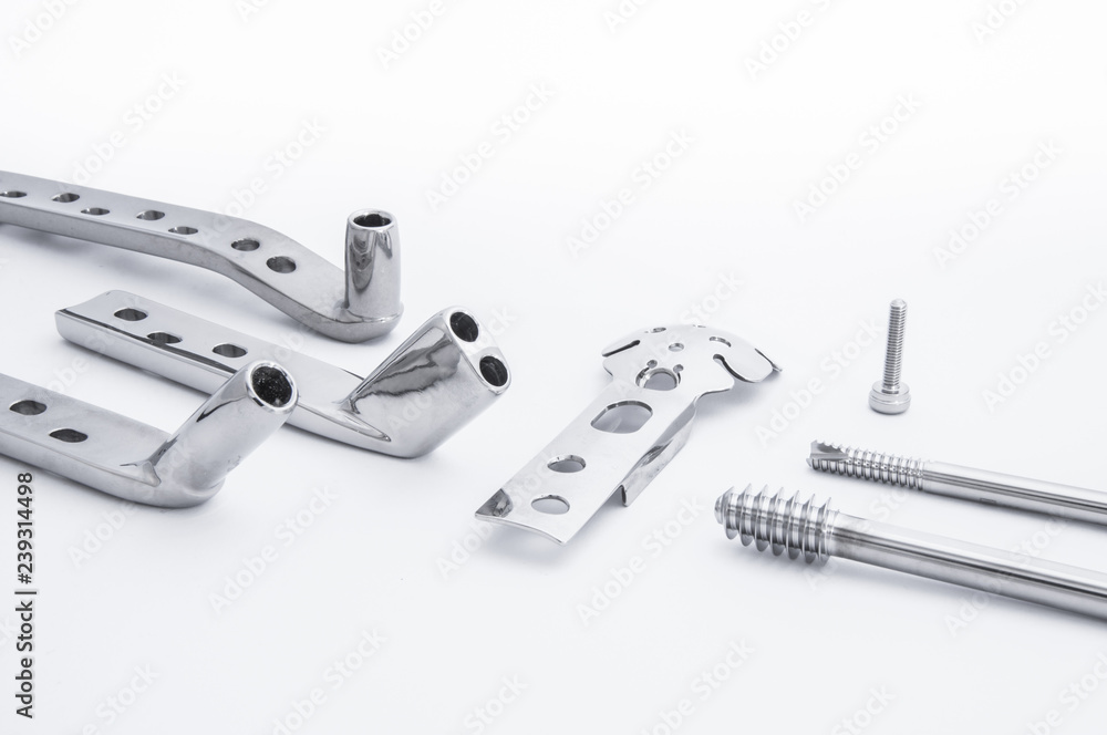 Surgical system of dynamic fixation for hip bone on white background Surgical system of dynamic fixation for hip bone on white background