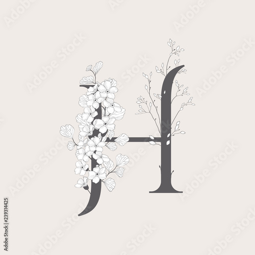 Vector Blooming Floral Initial H Monogram and Logo