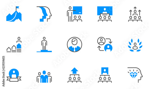 Leadership and Corporate Management Vector Flat Line Icons Set. Collaboration, Career Growth, Striving for Victory, Winner. Editable Stroke. 48x48 Pixel Perfect.